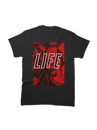 a black t - shirt with the word life on it