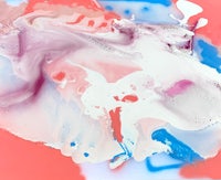 an abstract painting with pink, blue, and white colors