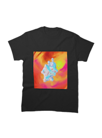 a black t - shirt with a colorful image on it