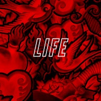 a red background with the word life on it