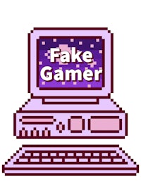 a computer with the word fake gamer on it