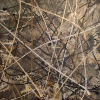 an abstract painting with brown and beige lines